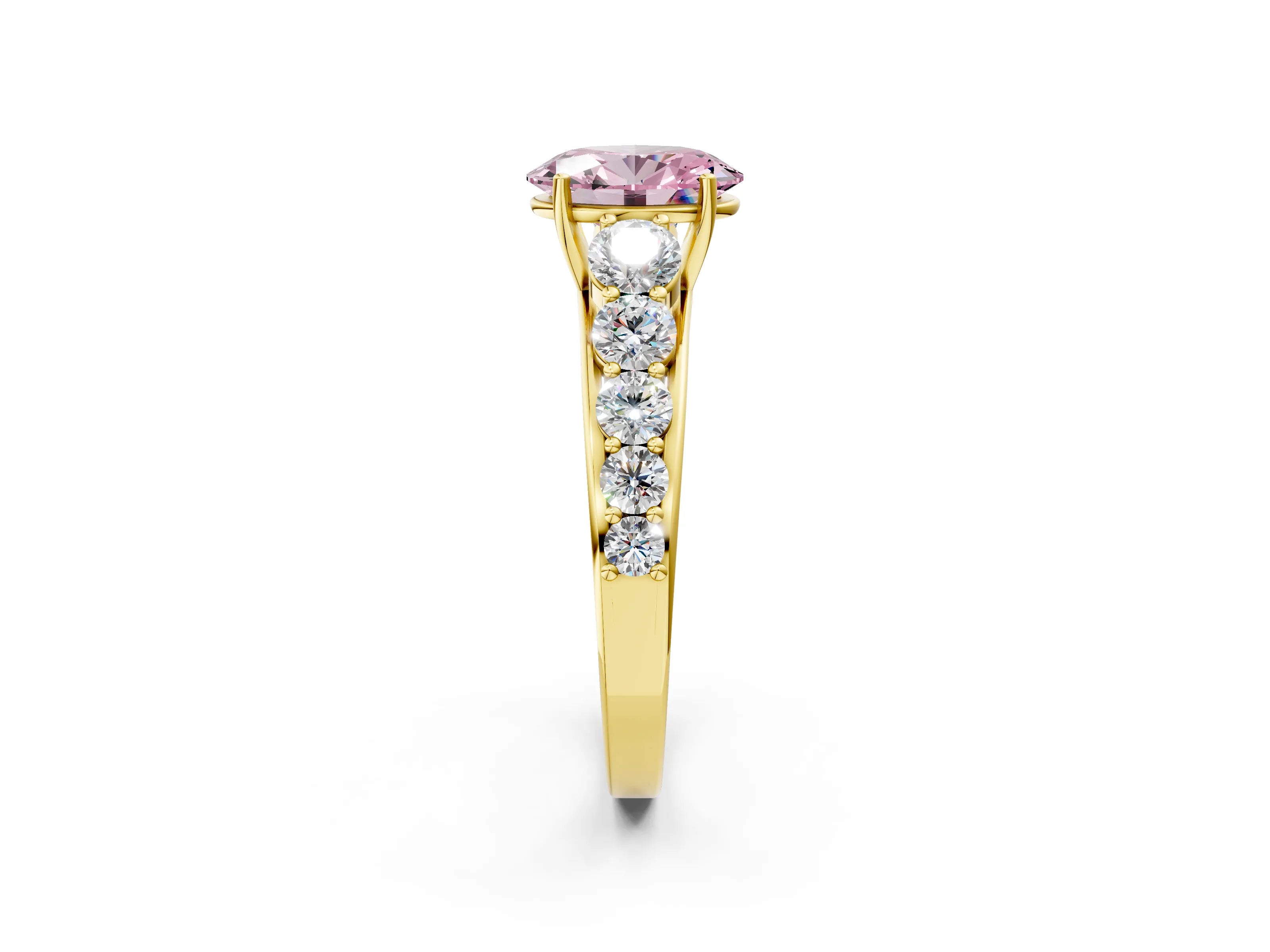Yellow gold Fancy Pink Oval Cut Brilliant Diamond Pavé Band with Six-Prong Setting_2