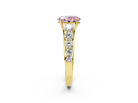 Yellow gold Fancy Pink Oval Cut Brilliant Diamond Pavé Band with Six-Prong Setting_2