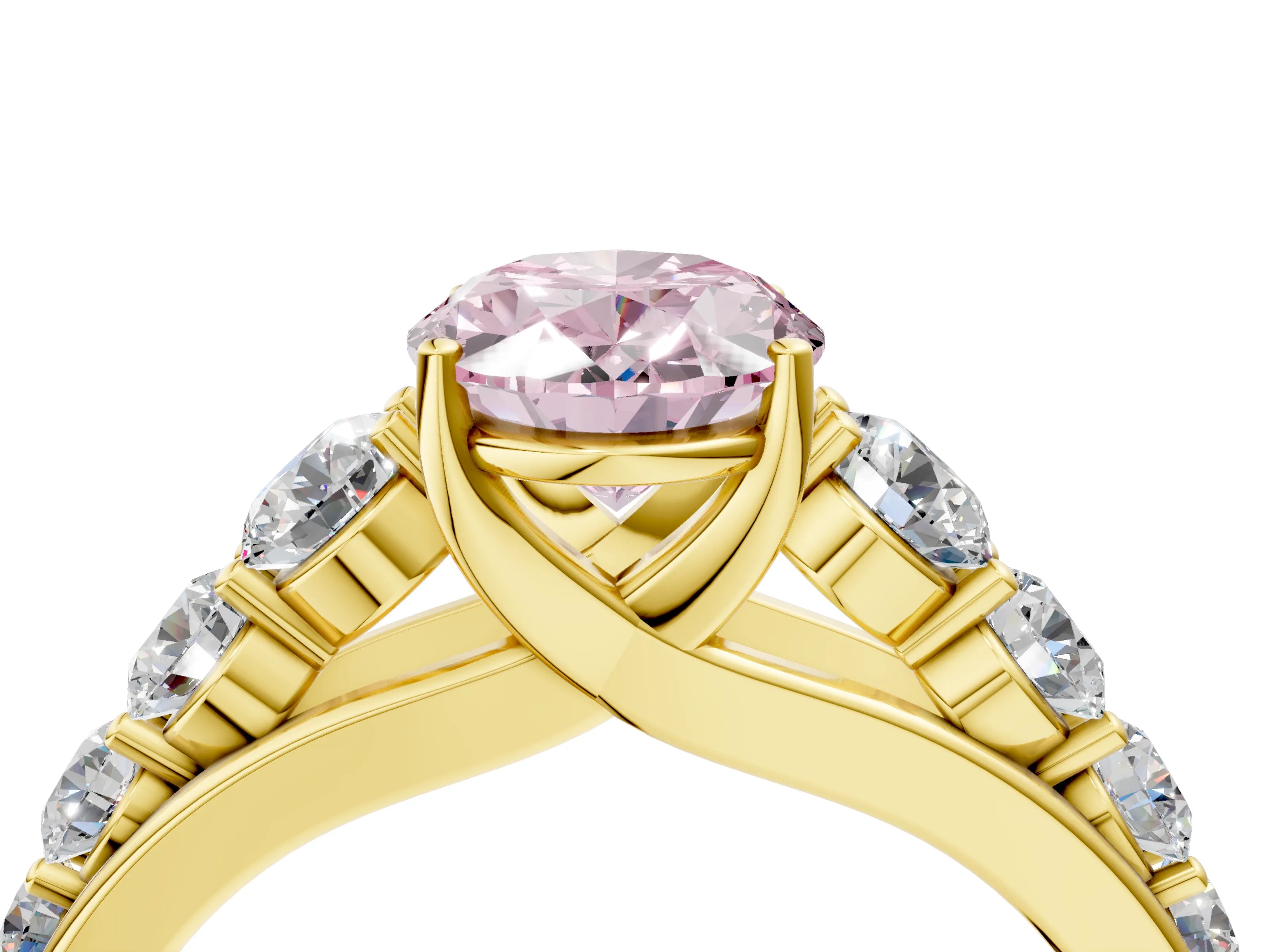 Yellow gold Fancy Pink Oval Cut Brilliant Diamond Pavé Band with Six-Prong Setting_4