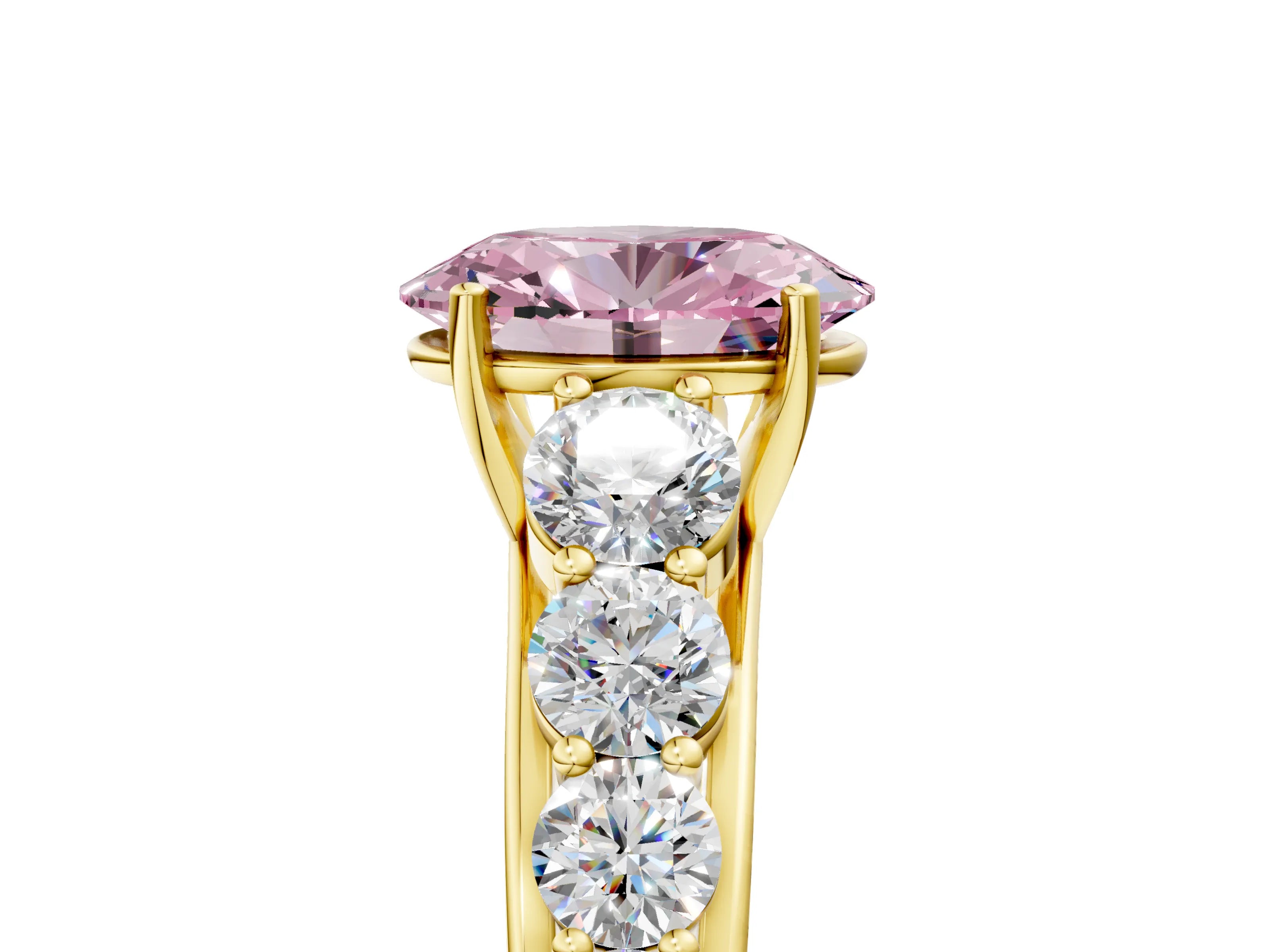 Yellow gold Fancy Pink Oval Cut Brilliant Diamond Pavé Band with Six-Prong Setting_5