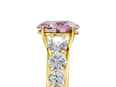 Yellow gold Fancy Pink Oval Cut Brilliant Diamond Pavé Band with Six-Prong Setting_5