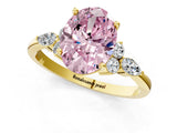 Yellow gold Fancy Pink Oval Cut Brilliant Diamond Solitaire Ring with Pear Side Stones and Four-Prong Setting_4