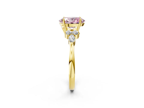 Yellow gold Fancy Pink Oval Cut Brilliant Diamond Solitaire Ring with Pear Side Stones and Four-Prong Setting_5