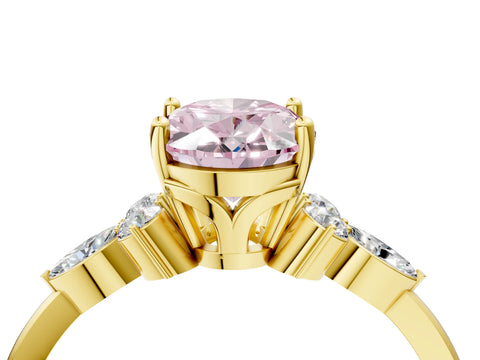 Yellow gold Fancy Pink Oval Cut Brilliant Diamond Solitaire Ring with Pear Side Stones and Four-Prong Setting_7