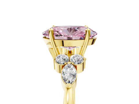 Yellow gold Fancy Pink Oval Cut Brilliant Diamond Solitaire Ring with Pear Side Stones and Four-Prong Setting_8