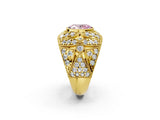Yellow gold Fancy Pink Oval Cut Brilliant Halo Pave Diamond Milgrain Ring_2