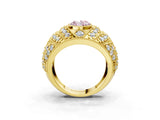 Yellow gold Fancy Pink Oval Cut Brilliant Halo Pave Diamond Milgrain Ring_3