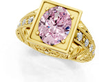 Yellow gold Fancy Pink Oval Cut Brilliant Milgrain Filigree Diamond Ring with Square Prong Setting_1