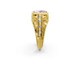 Yellow gold Fancy Pink Oval Cut Brilliant Milgrain Filigree Diamond Ring with Square Prong Setting_2