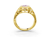 Yellow gold Fancy Pink Oval Cut Brilliant Milgrain Filigree Diamond Ring with Square Prong Setting_3