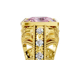 Yellow gold Fancy Pink Oval Cut Brilliant Milgrain Filigree Diamond Ring with Square Prong Setting_5