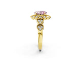 Yellow gold Fancy Pink Oval Cut Brilliant Milgrain Pave Heart Band Solitaire Ring_2