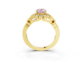 Yellow gold Fancy Pink Oval Cut Brilliant Milgrain Pave Heart Band Solitaire Ring_3