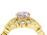 Yellow gold Fancy Pink Oval Cut Brilliant Milgrain Pave Heart Band Solitaire Ring_4