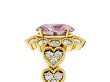 Yellow gold Fancy Pink Oval Cut Brilliant Milgrain Pave Heart Band Solitaire Ring_5