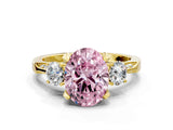 Yellow gold Fancy Pink Oval Cut Brilliant Three-Stone Diamond Ring with Pavé Band and Four-Prong Setting_3
