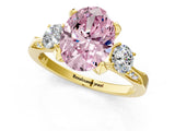 Yellow gold Fancy Pink Oval Cut Brilliant Three-Stone Diamond Ring with Pavé Band and Four-Prong Setting_4