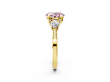 Yellow gold Fancy Pink Oval Cut Brilliant Three-Stone Diamond Ring with Pavé Band and Four-Prong Setting_5