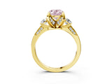 Yellow gold Fancy Pink Oval Cut Brilliant Three-Stone Diamond Ring with Pavé Band and Four-Prong Setting_6