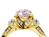 Yellow gold Fancy Pink Oval Cut Brilliant Three-Stone Diamond Ring with Pavé Band and Four-Prong Setting_7