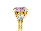 Yellow gold Fancy Pink Oval Cut Brilliant Three-Stone Diamond Ring with Pavé Band and Four-Prong Setting_8