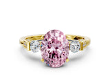 Yellow gold Fancy Pink Oval Cut Brilliant Three-Stone Pave Band with Four-Prong Setting_6