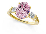 Yellow gold Fancy Pink Oval Cut Brilliant Three-Stone Pave Band with Four-Prong Setting_7