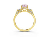 Yellow gold Fancy Pink Oval Cut Brilliant Three-Stone Pave Band with Four-Prong Setting_9