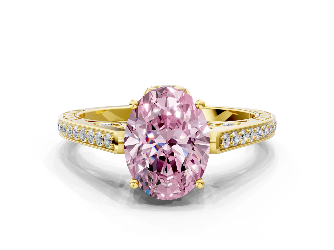 Yellow gold Fancy Pink Oval  Cut Cathedral Pave Diamond Engagement Ring with Six-Prong Setting_32
