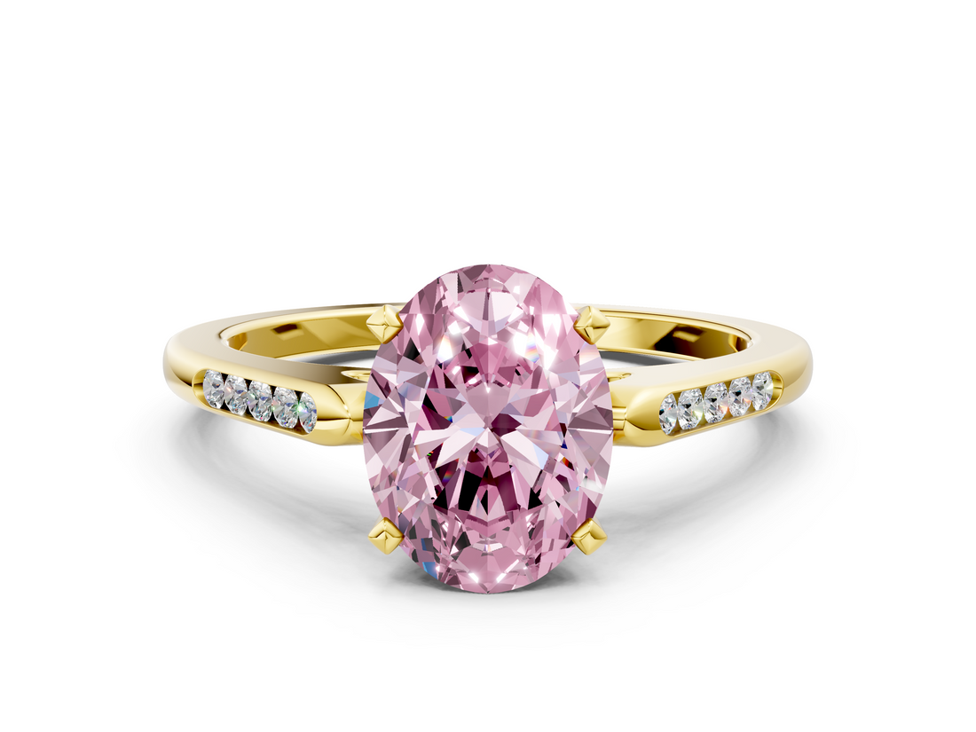 Yellow gold Fancy Pink Oval  Cut Channel Set Solitaire Engagement Ring with Four-Prong Setting_203