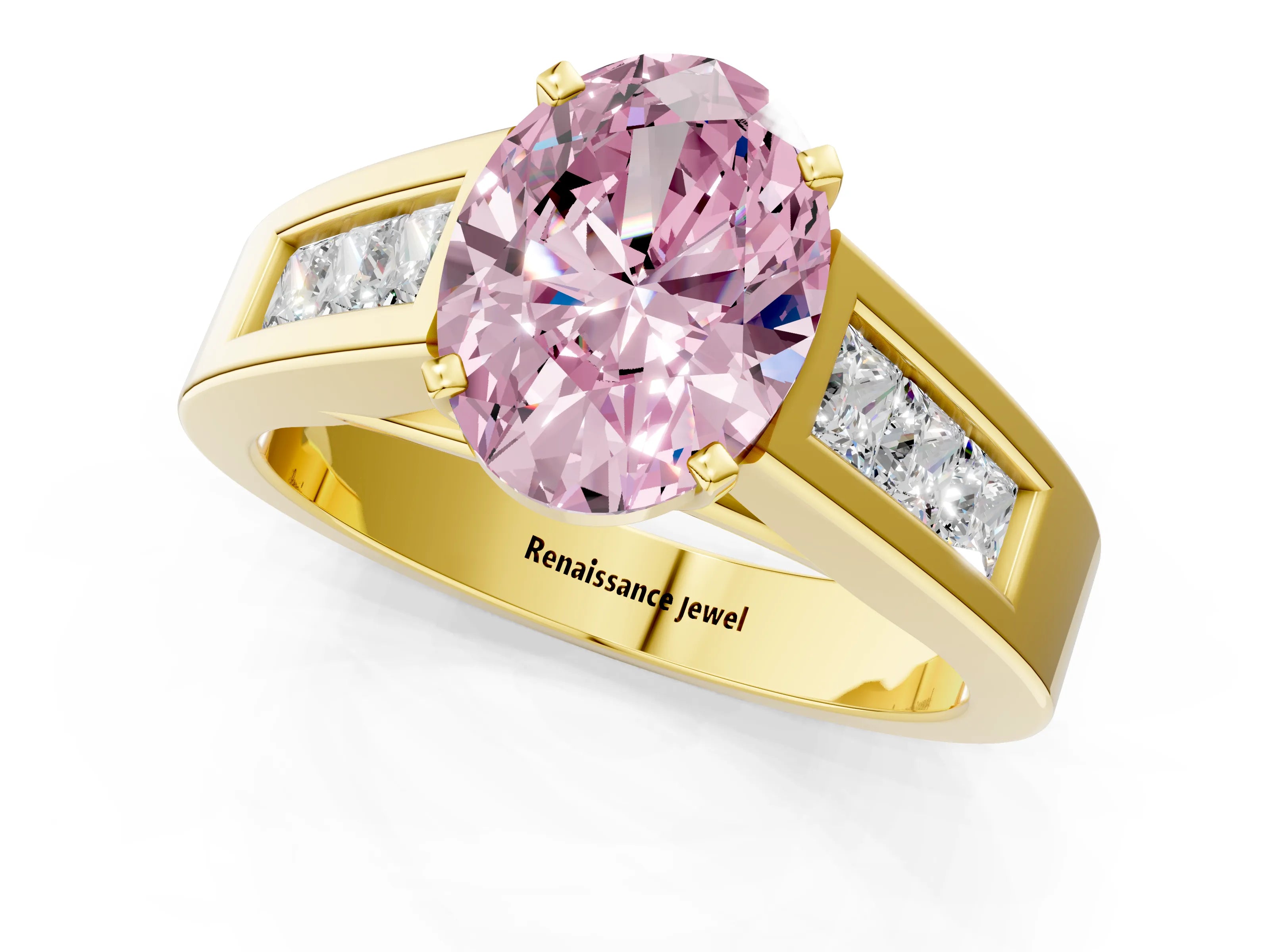 Yellow gold Fancy Pink Oval Cut Cut Channel Set Solitaire Ring with Four-Prong Setting_1