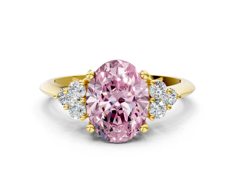 Yellow gold Fancy Pink Oval Cut Cut Diamond Cluster Ring with Solitaire Band and Four-Prong Setting_12