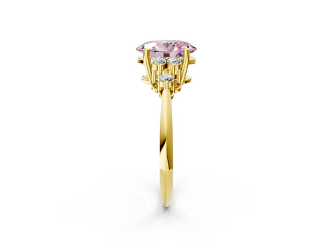 Yellow gold Fancy Pink Oval Cut Cut Diamond Cluster Ring with Solitaire Band and Four-Prong Setting_14