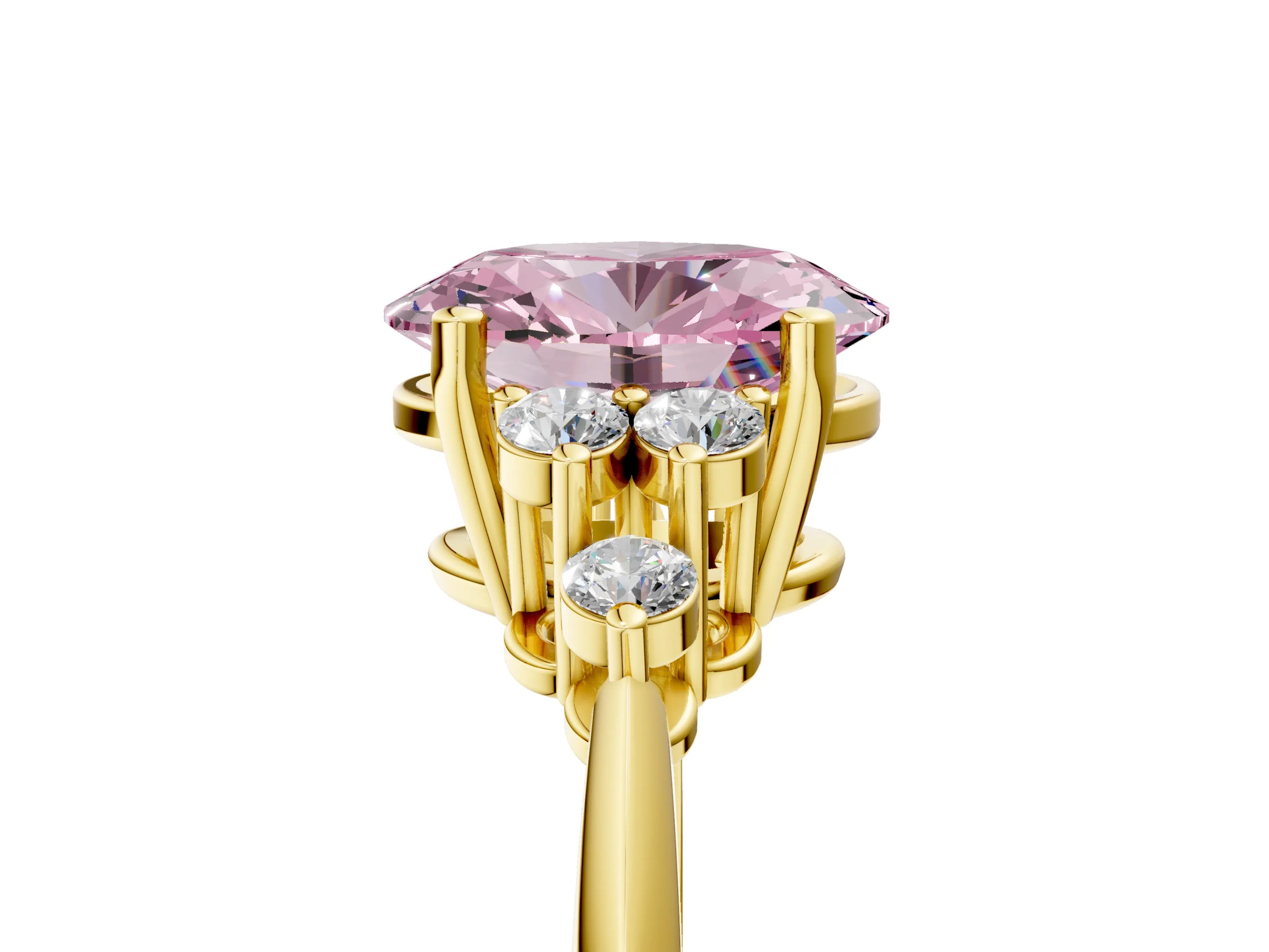 Yellow gold Fancy Pink Oval Cut Cut Diamond Cluster Ring with Solitaire Band and Four-Prong Setting_17