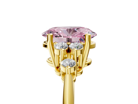 Yellow gold Fancy Pink Oval Cut Cut Diamond Cluster Ring with Solitaire Band and Four-Prong Setting_17