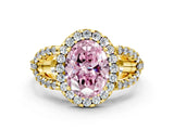 Yellow gold Fancy Pink Oval Cut Cut Diamond Halo Engagement Ring with Open Split Pavé Band