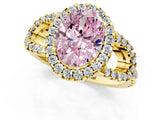Yellow gold Fancy Pink Oval Cut Cut Diamond Halo Engagement Ring with Open Split Pavé Band_1