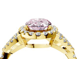 Yellow gold Fancy Pink Oval Cut Cut Diamond Halo Engagement Ring with Open Split Pavé Band_4