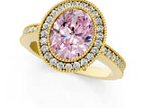 Yellow gold Fancy Pink Oval Cut-Cut Diamond Halo Engagement Ring with Pave Band and Prong Setting_1