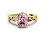 Yellow gold Fancy Pink Oval Cut Cut Diamond Milgrain Pave Band Four-Prong Setting Ring_3