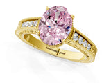 Yellow gold Fancy Pink Oval Cut Cut Diamond Milgrain Pave Band Four-Prong Setting Ring_4