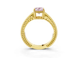 Yellow gold Fancy Pink Oval Cut Cut Diamond Milgrain Pave Band Four-Prong Setting Ring_6