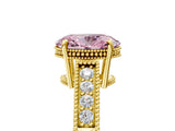 Yellow gold Fancy Pink Oval Cut Cut Diamond Milgrain Pave Band Four-Prong Setting Ring_8