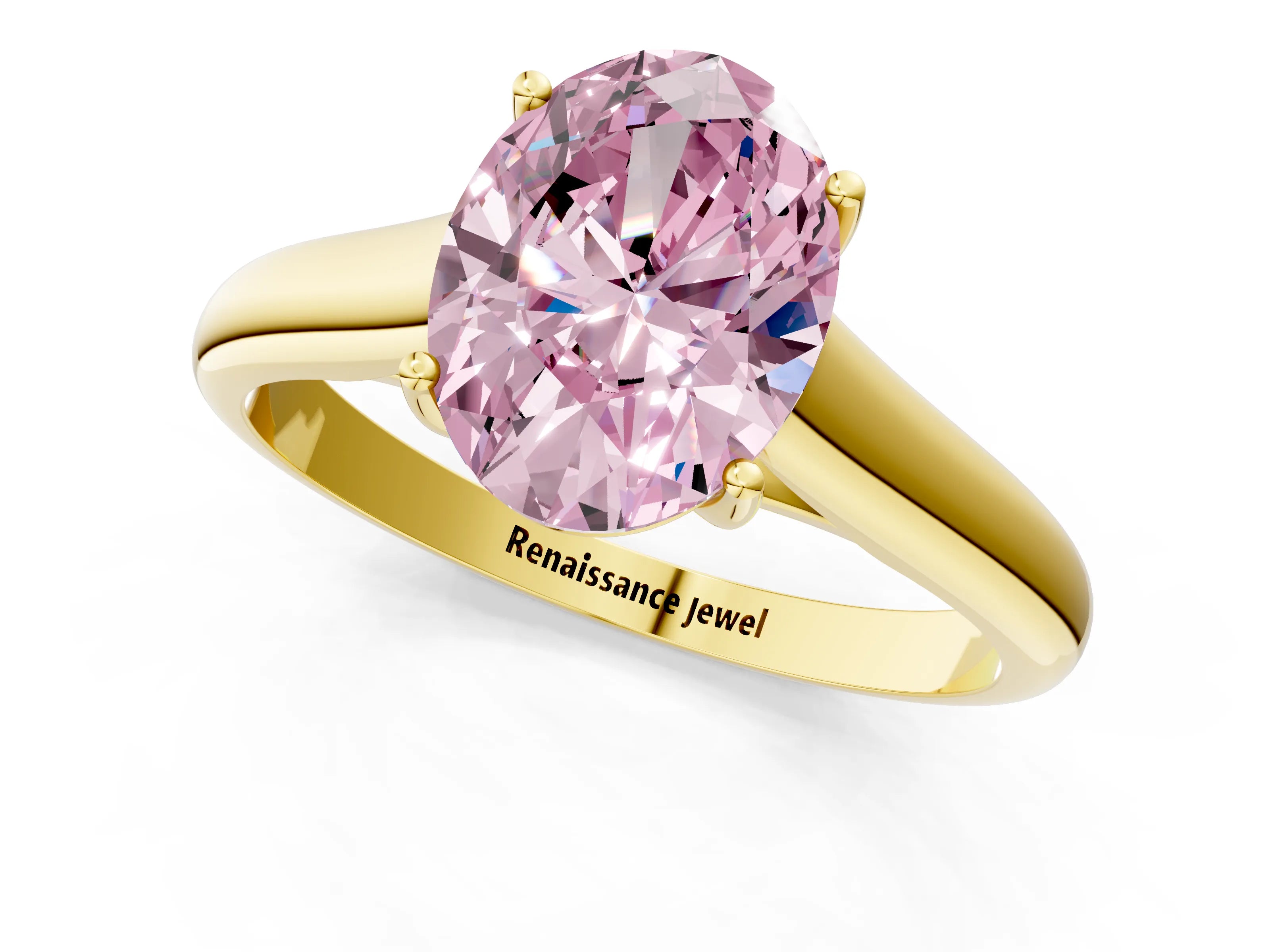 Yellow gold Fancy Pink Oval Cut Cut Diamond Solitaire Engagement Ring with Tapered Plain Band and Four-Prong Setting_1