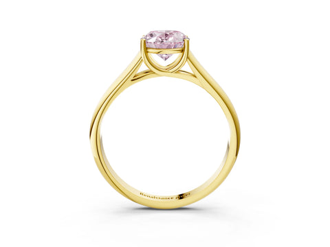Yellow gold Fancy Pink Oval Cut Cut Diamond Solitaire Engagement Ring with Tapered Plain Band and Four-Prong Setting_3