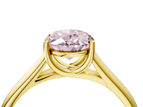 Yellow gold Fancy Pink Oval Cut Cut Diamond Solitaire Engagement Ring with Tapered Plain Band and Four-Prong Setting_4