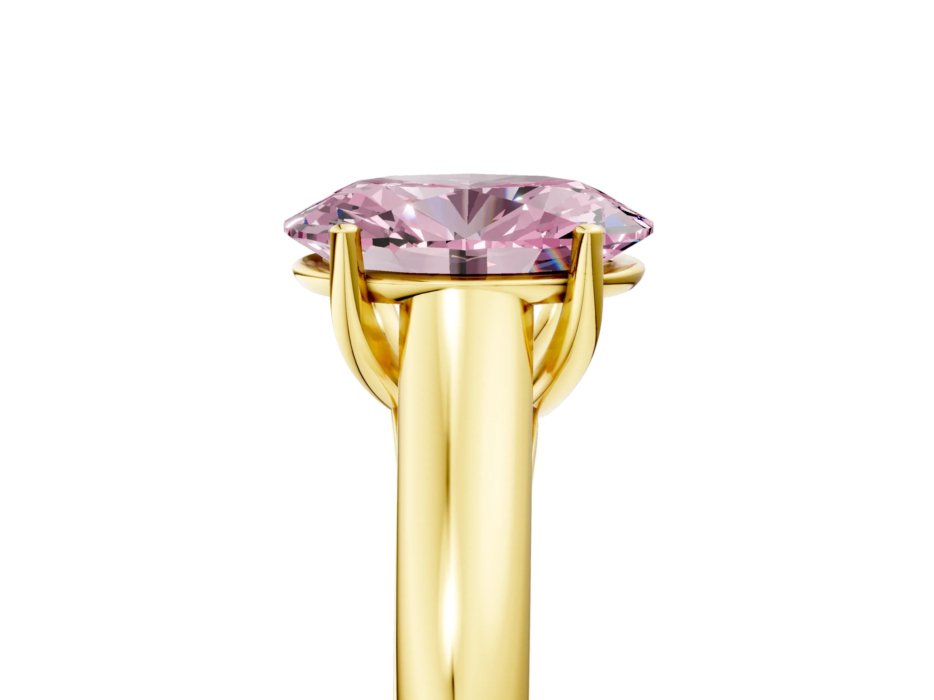 Yellow gold Fancy Pink Oval Cut Cut Diamond Solitaire Engagement Ring with Tapered Plain Band and Four-Prong Setting_5