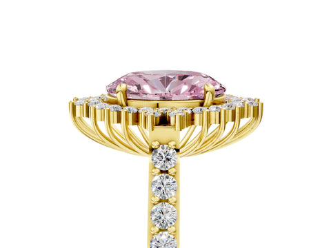 Yellow gold Fancy Pink Oval Cut Cut Diamond Sunburst Halo Engagement Ring with Pavé Band_5