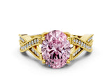 Yellow gold Fancy Pink Oval Cut Cut Diamond Twisted Band with Milgrain Pave Setting and Four-Prong Setting