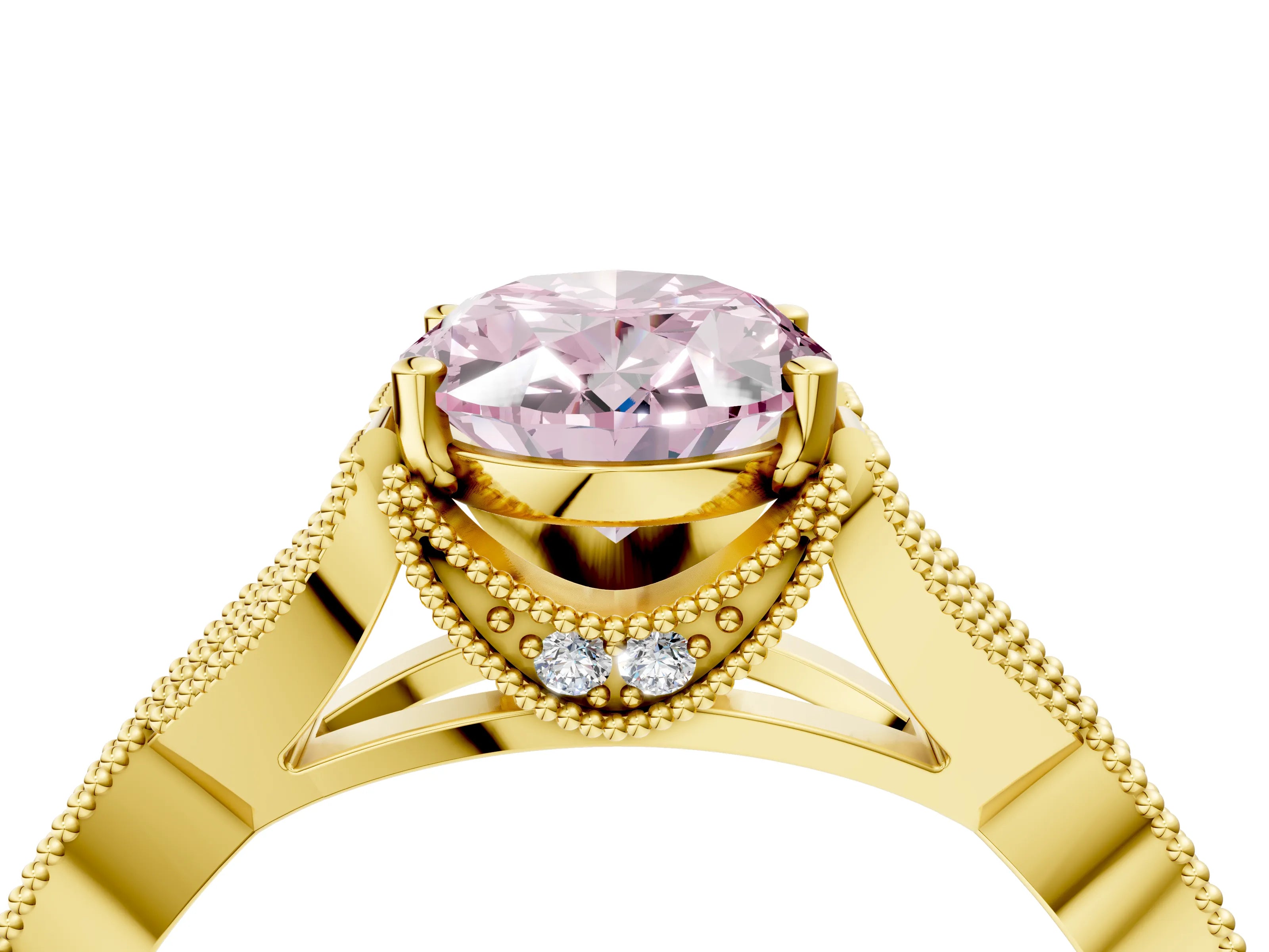 Yellow gold Fancy Pink Oval Cut Cut Diamond Twisted Band with Milgrain Pave Setting and Four-Prong Setting_4